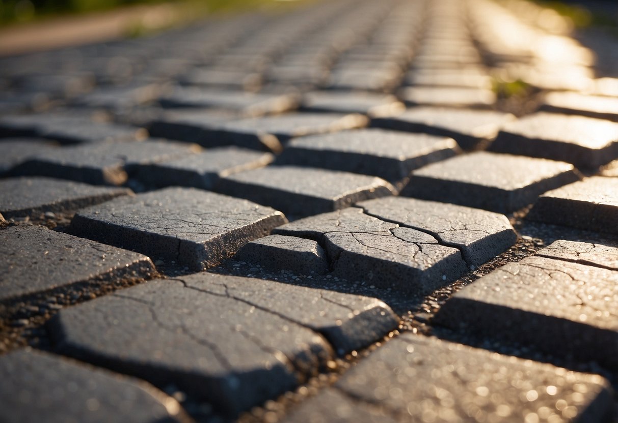 A cracked and uneven pavement shows the impact of poor base material quality on paver longevity