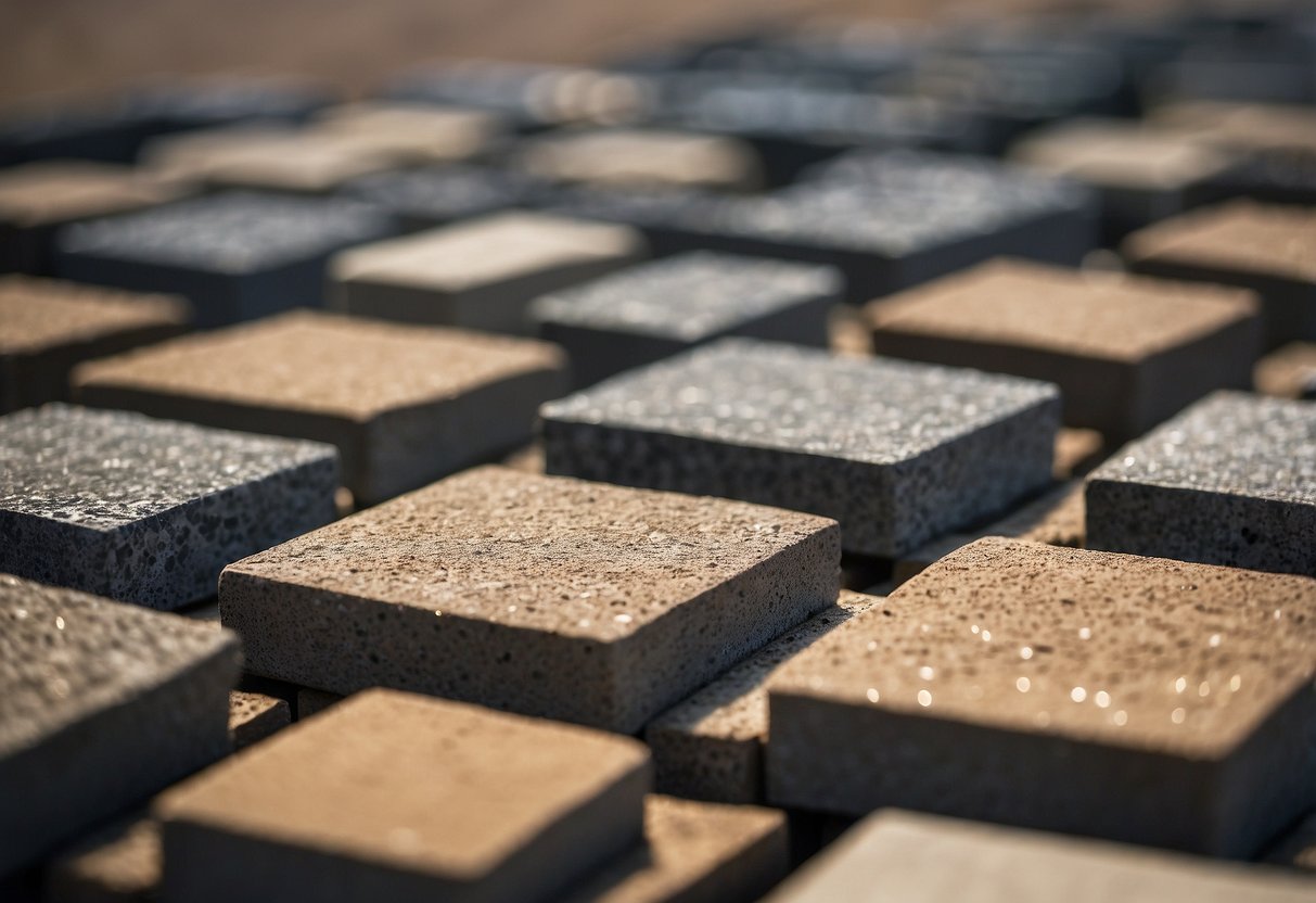 A variety of base materials for paver installation, including gravel, sand, and concrete, are displayed with accompanying innovative technologies