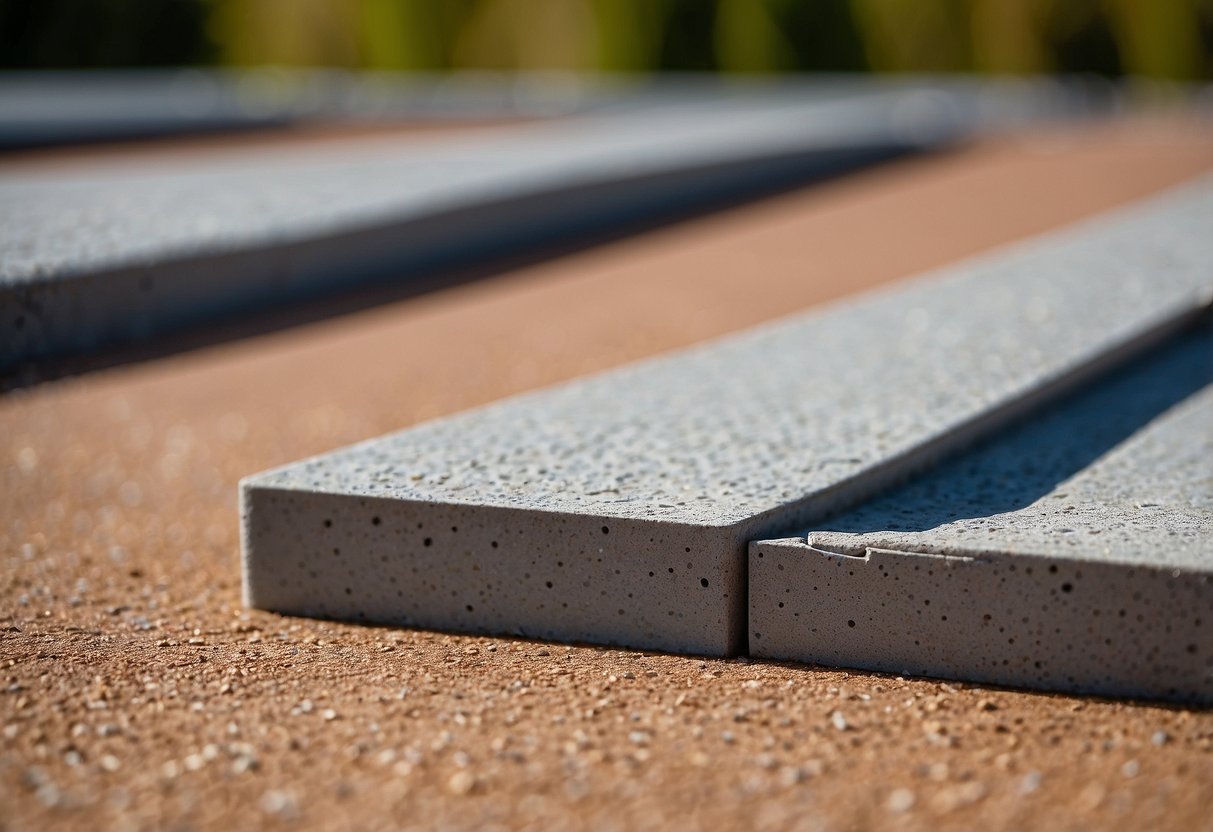 A concrete edge restraint is being used to secure pavers in place. The restraint is positioned along the edge of the pavers, creating a stable and durable border for the paved area