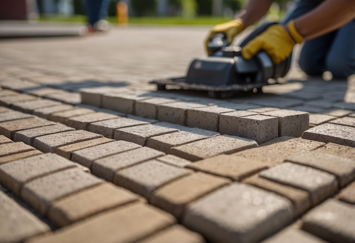 A paver installation with evenly applied jointing sand, filling gaps and providing stability to the surface