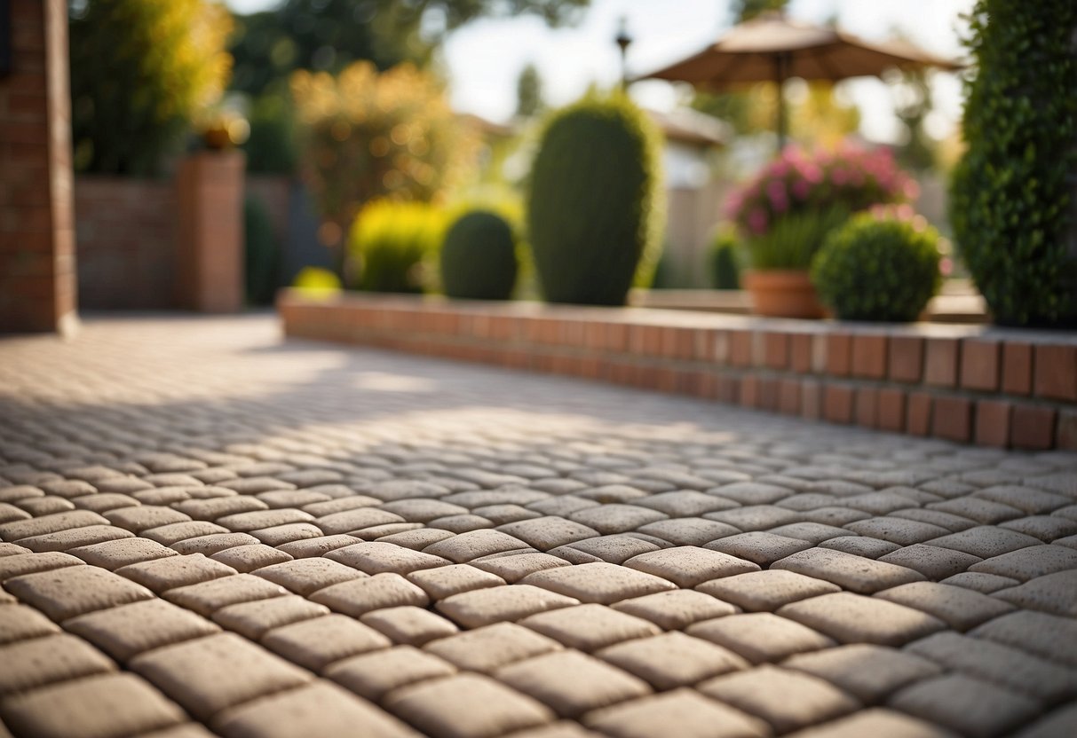 A patio with neatly laid pavers, filled with polymeric jointing sand. The sand forms a solid, durable bond between the pavers, preventing weed growth and providing a clean, finished look