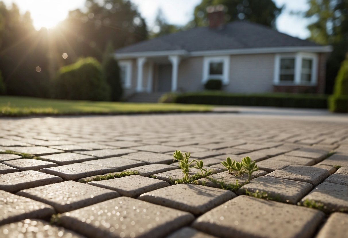 A patio with interlocking pavers filled with polymeric jointing sand, showing its durability and weed prevention benefits