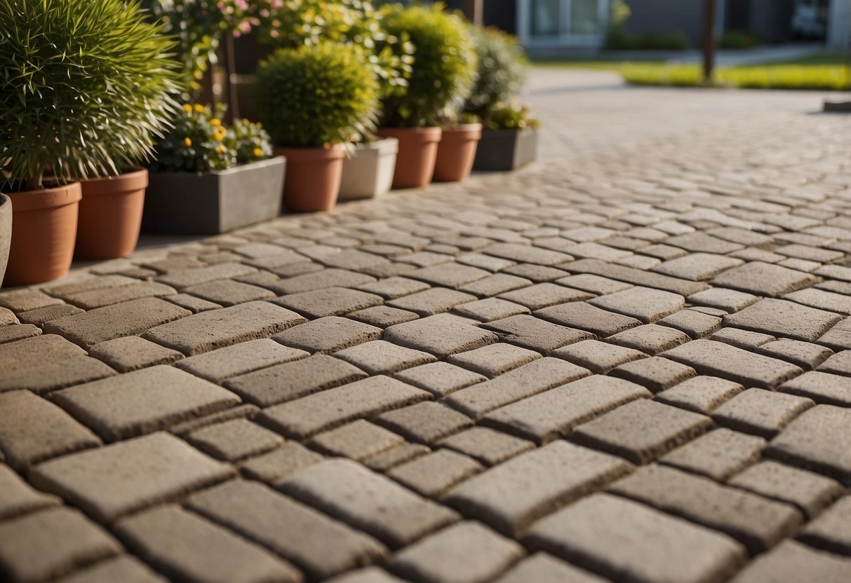 A patio with neatly laid pavers, filled with polymeric jointing sand. The sand forms a smooth, seamless surface, enhancing the overall aesthetic appeal of the patio