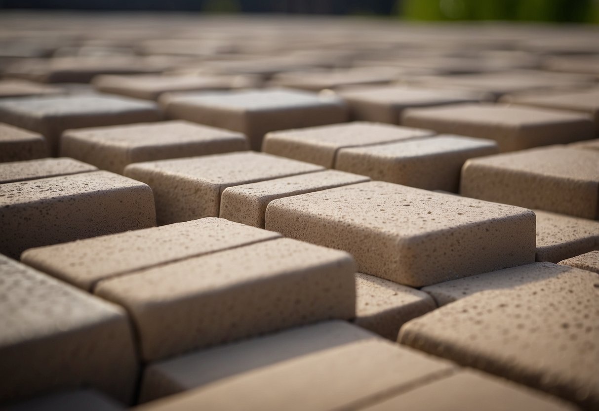 Paver bricks interlocked with fine sand filling the gaps, providing stability and preventing shifting