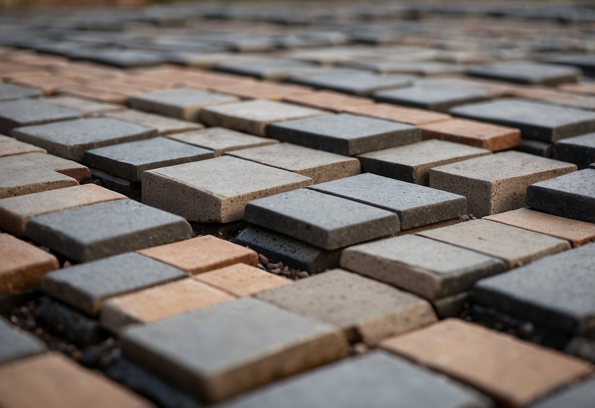 Pavers laid out with gaps, ready for re-jointing with sand. Tools and materials nearby