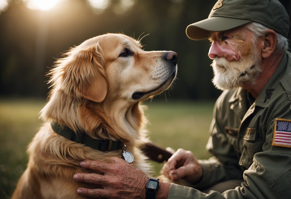 Daisy the golden retriever comforts a veteran with PTSD, showing their strong bond