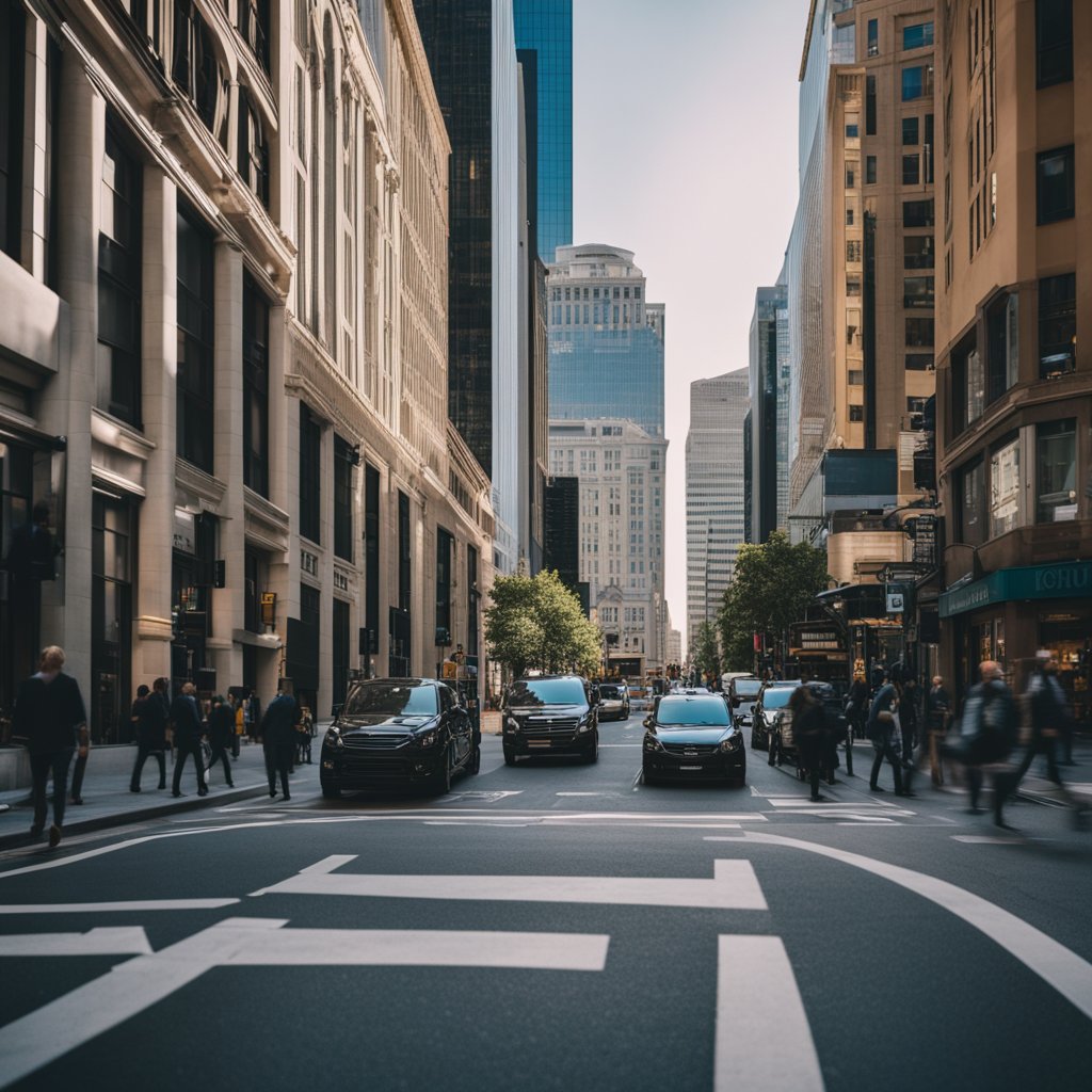 A bustling city street with diverse commercial buildings and vibrant signage, showcasing the importance of the commercial real estate sector