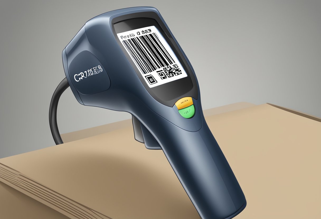 A barcode scanner reads the code "CR126695-001" on a product label