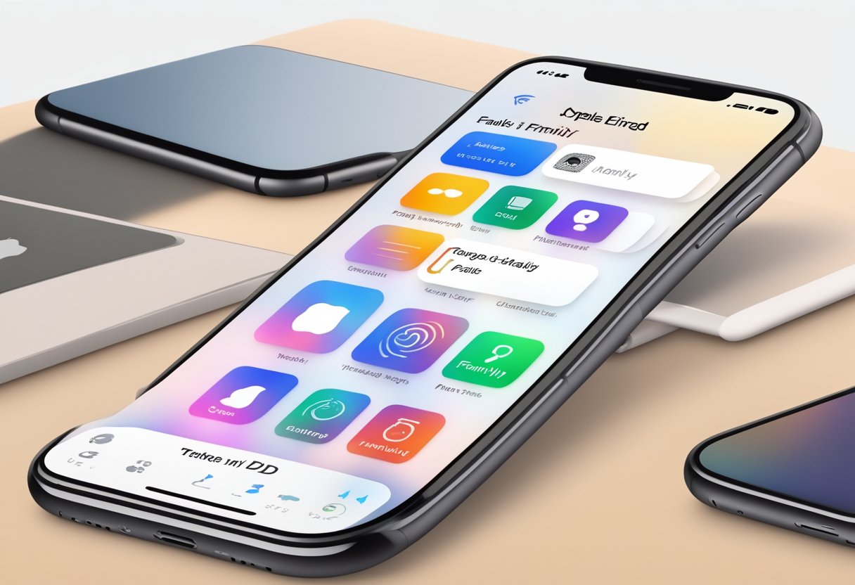 An iPhone screen displaying the Apple ID settings with the option to enable Family Sharing highlighted