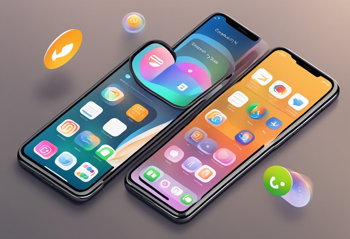 A sleek, modern smartphone displaying "Compatibility and Requirements ios 17" on its screen, surrounded by app icons and a clean interface