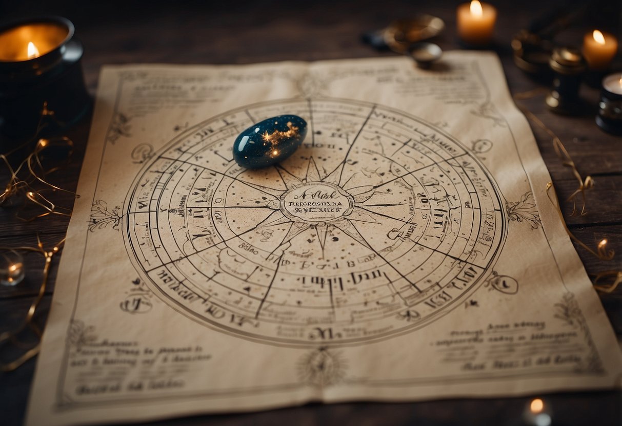 A custom star map with the wedding date displayed on a beautiful, handcrafted piece of paper, surrounded by celestial elements and delicate calligraphy