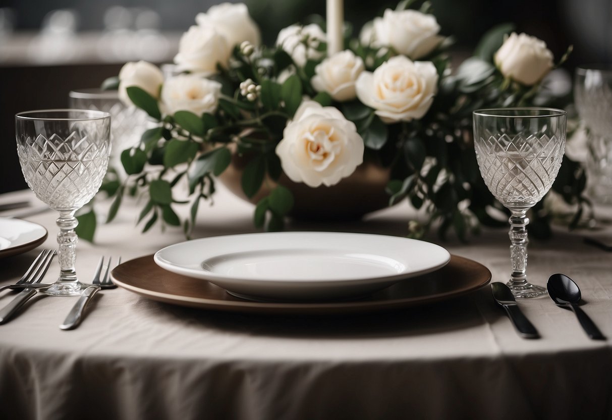 A simple, modern table setting with neutral colors and minimal decor