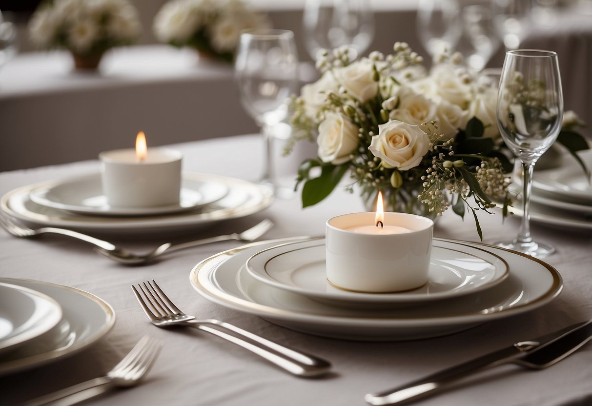 A table set with simple, elegant wedding favors. Clean lines, neutral colors, and personalized details