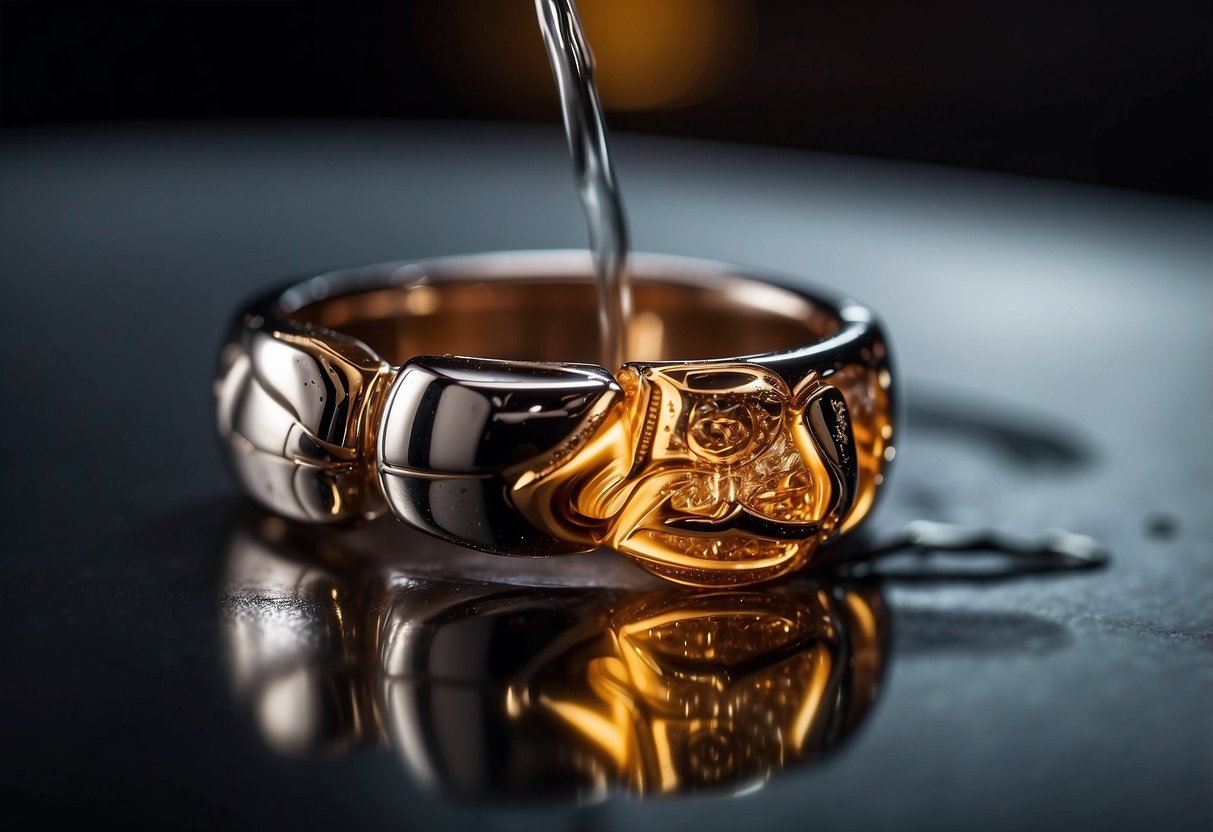 Old wedding rings melting into molten metal, then being poured into cufflink molds