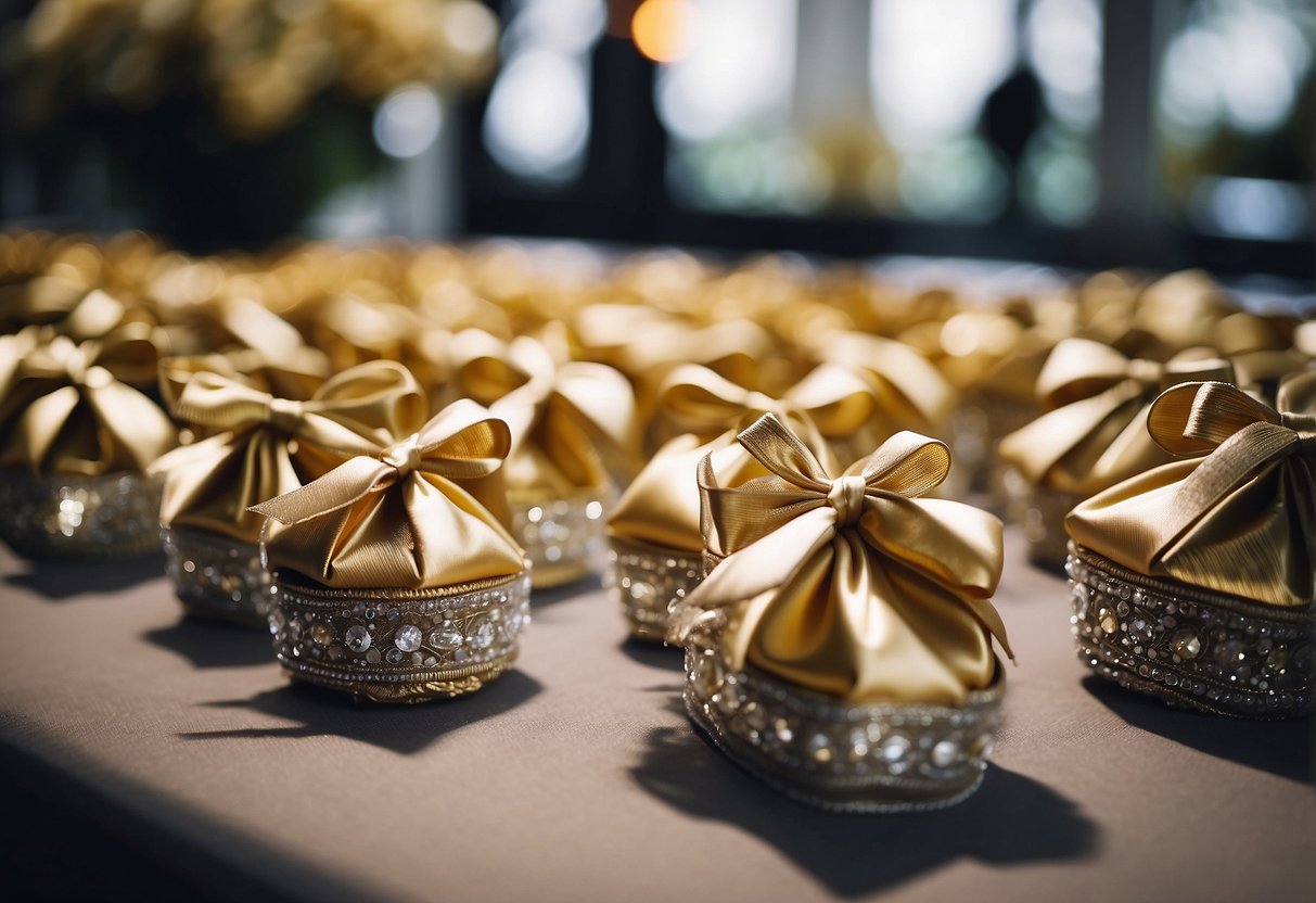 The mother of the groom arranges wedding favors