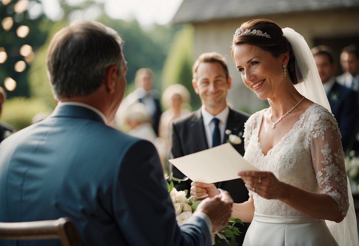 The mother of the groom assists with thank-you notes at the wedding