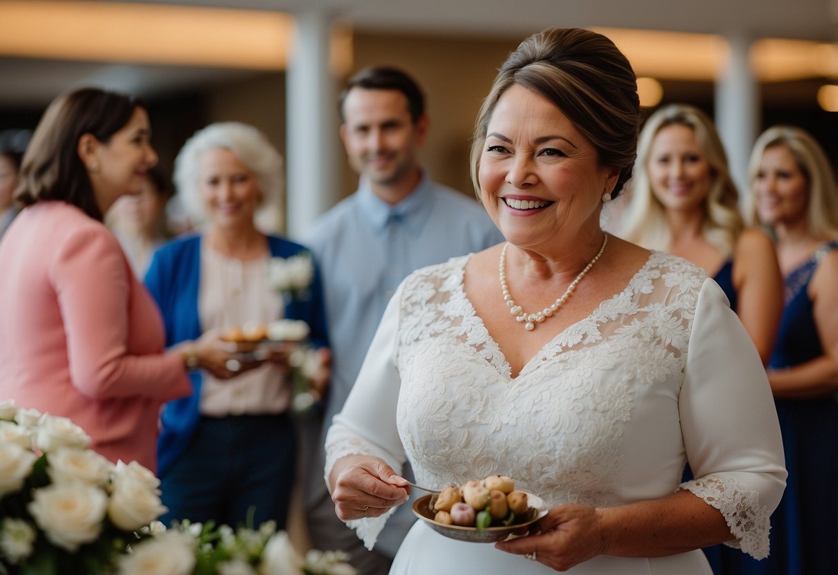 Mother of the groom assists at bridal shower, then plays a role at the wedding