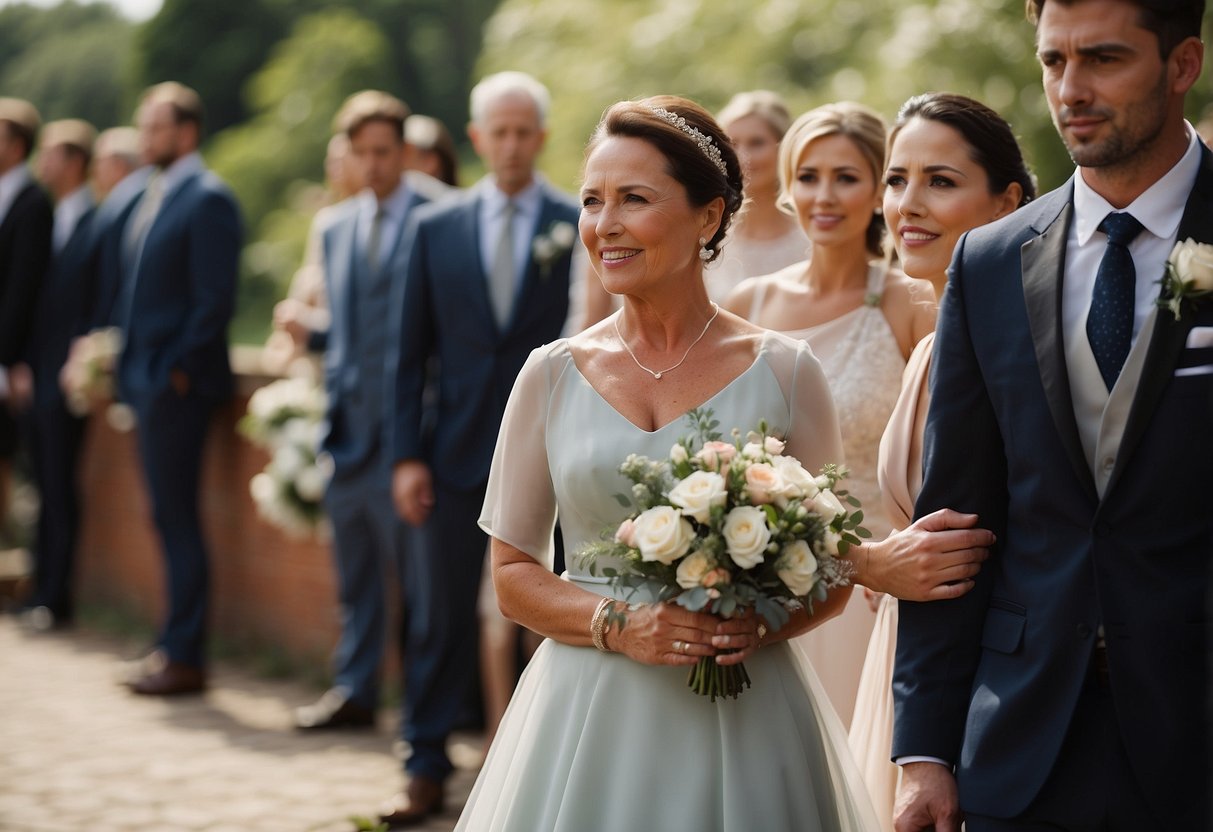 Guests are led to seats by the mother of the groom at the wedding