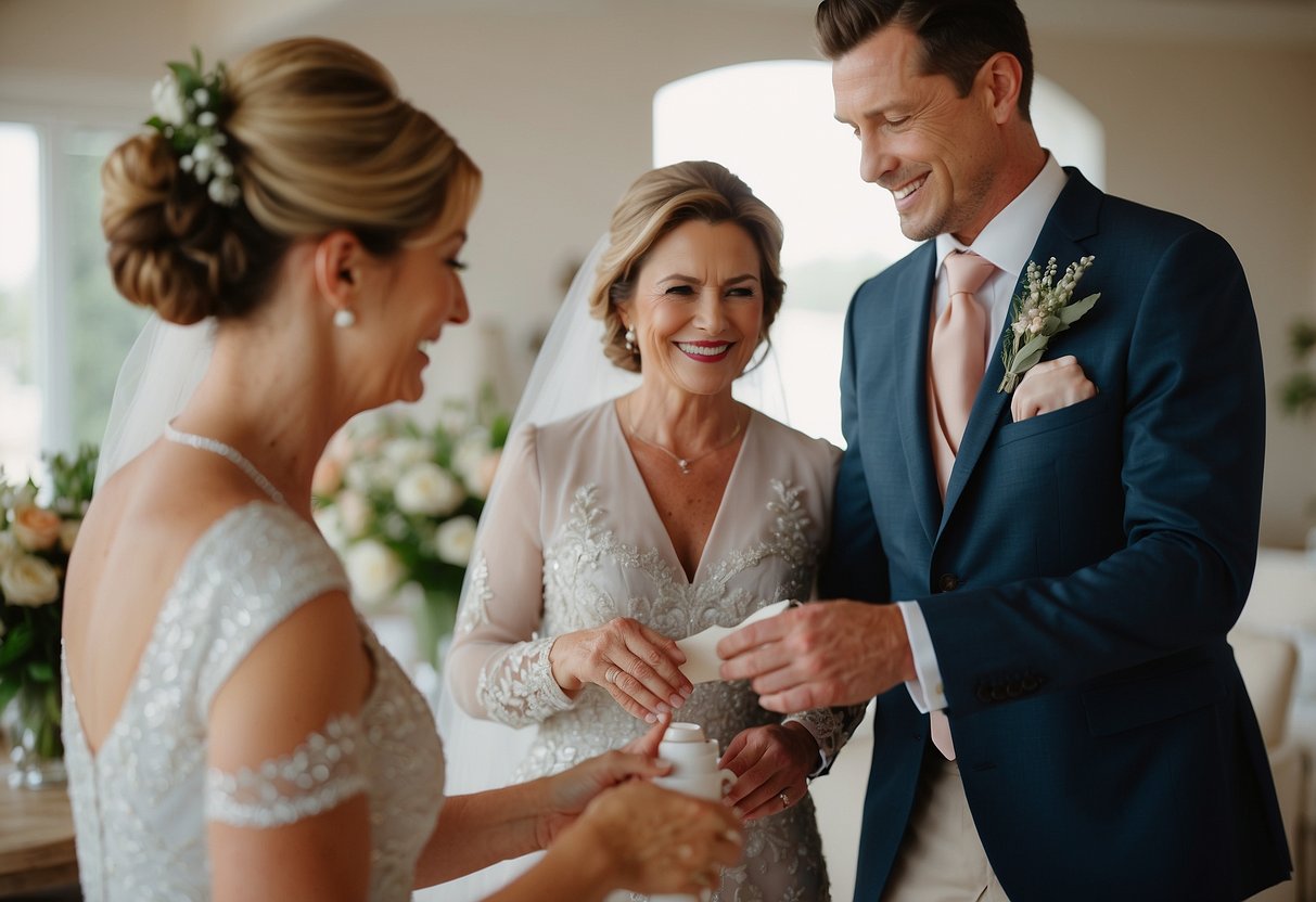 The mother of the groom assists in coordinating family traditions at the wedding