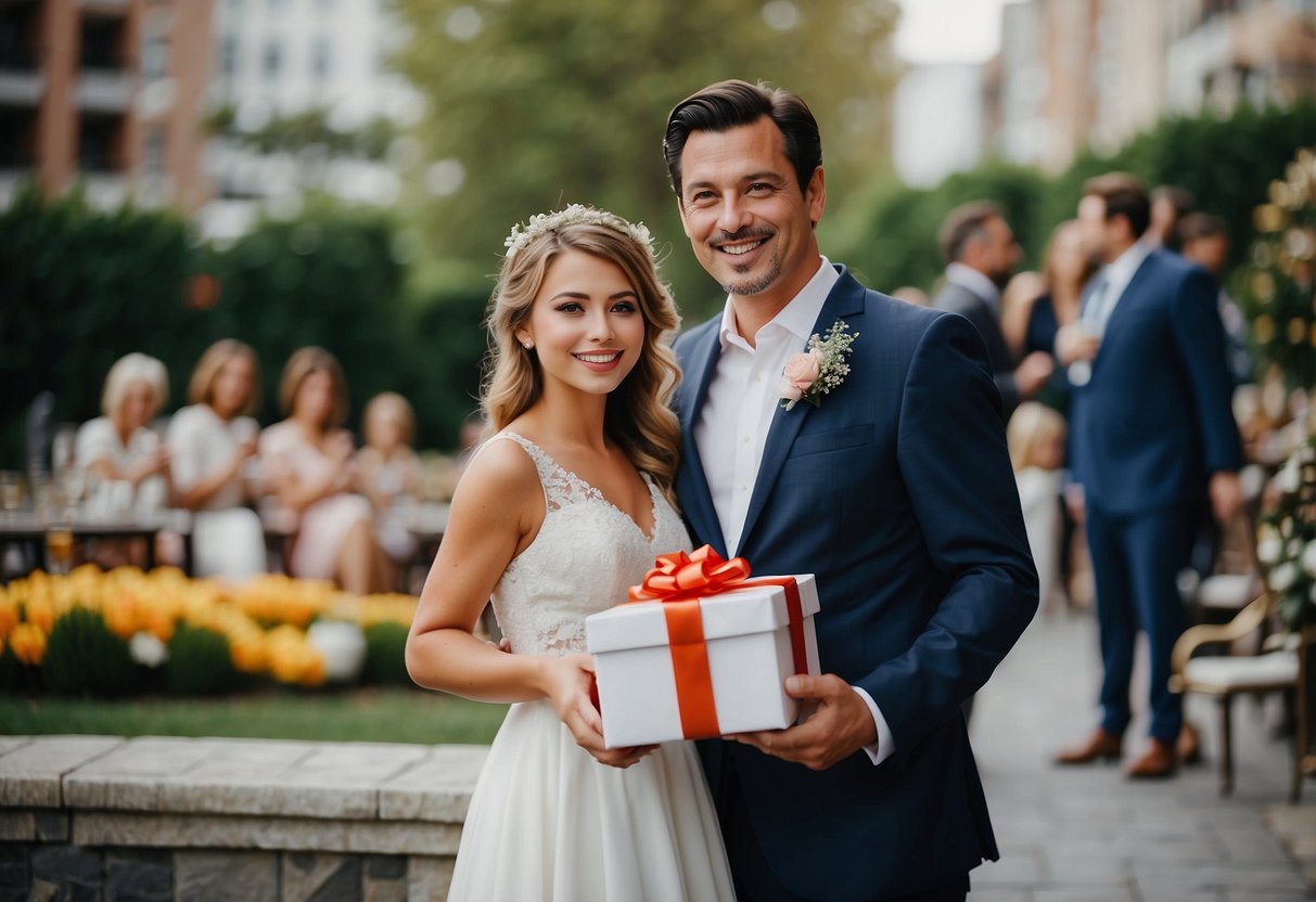 Parents present gift to daughter at wedding