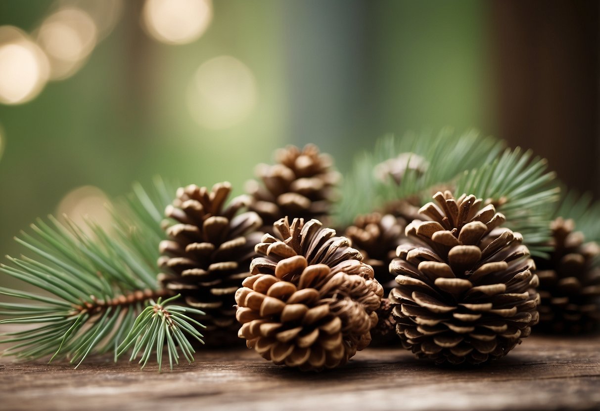 Pine cones and twine adorn rustic wedding shower gifts