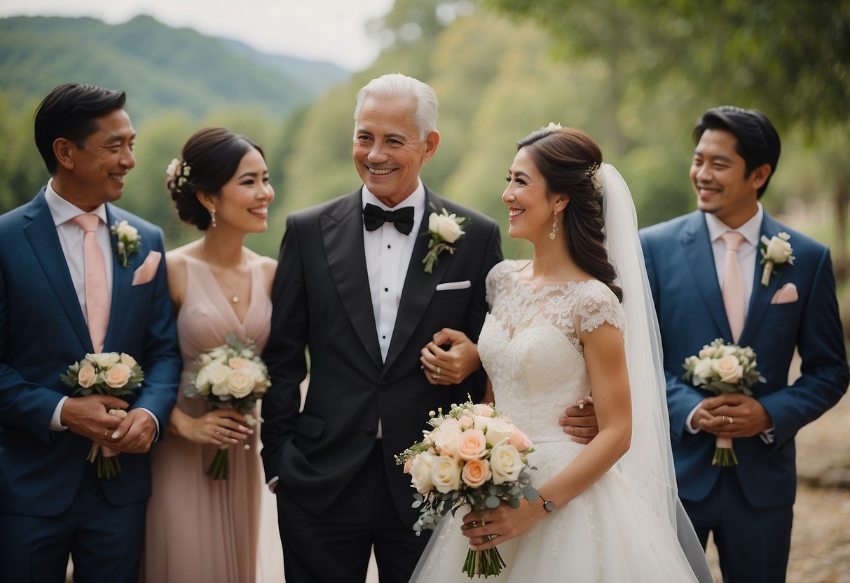 The father of the bride matches the wedding party's color