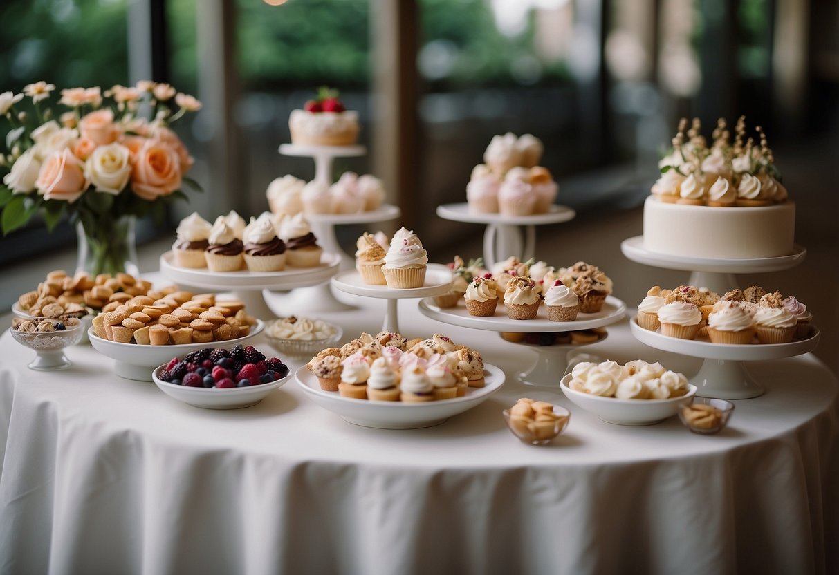 A wedding dessert table with assorted classic ice cream tubs and toppings, adorned with elegant signage and floral arrangements