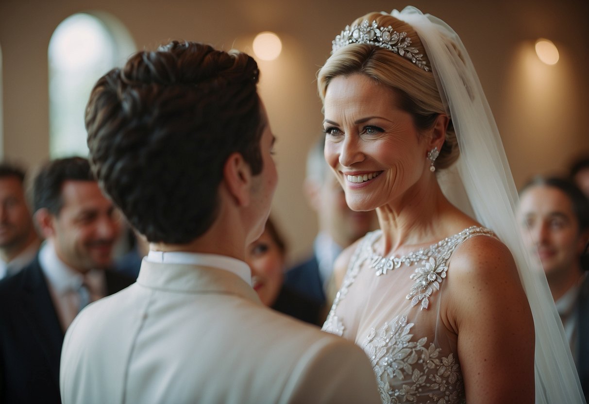 The mother of the groom delivers a heartfelt message to the newlyweds, expressing her love and best wishes for their future together