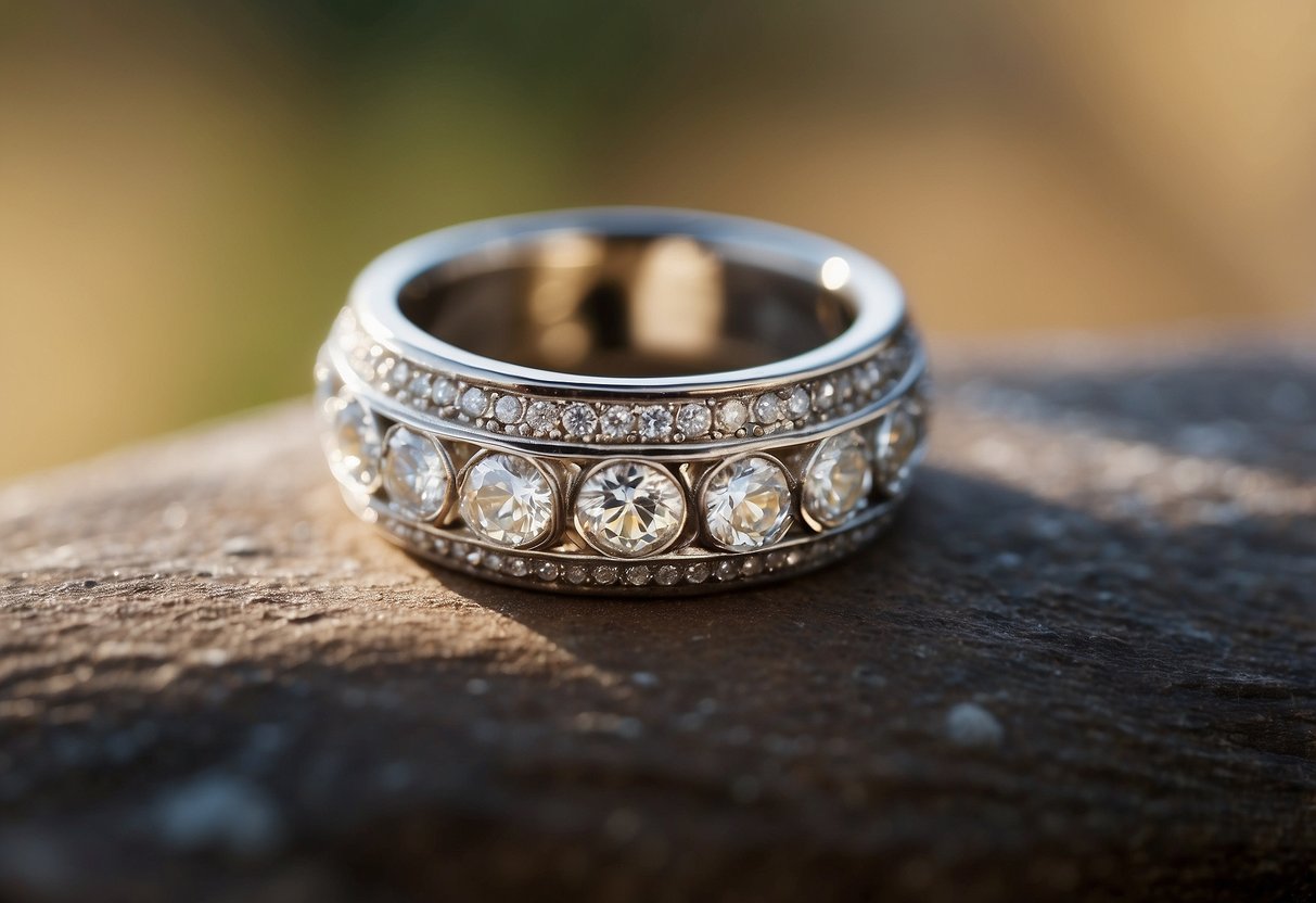 Close-up of a sparkling ring with "He put a ring on it!" caption