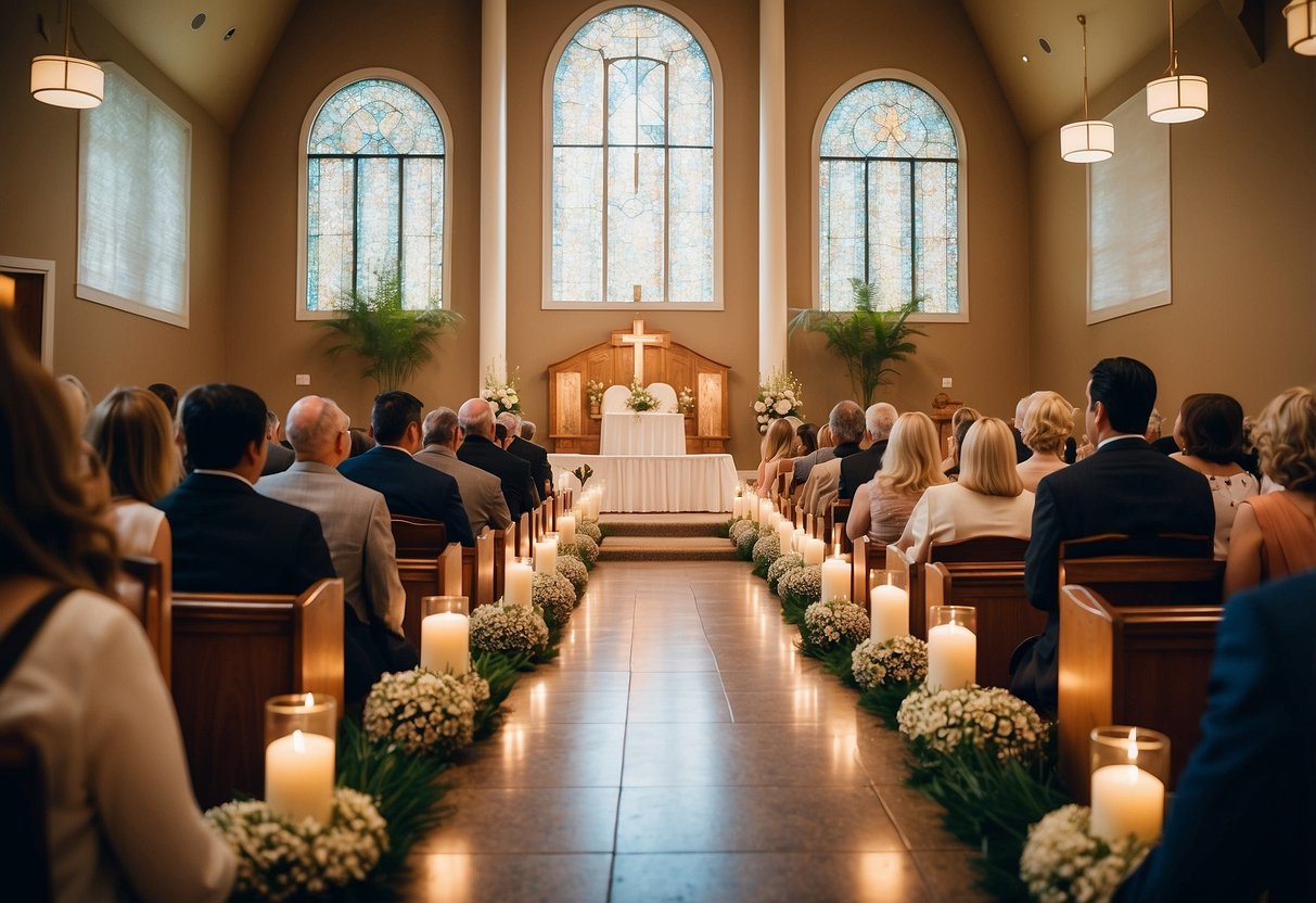 A chapel service in Las Vegas; an intimate ceremony with elegant décor, soft lighting, and a serene atmosphere