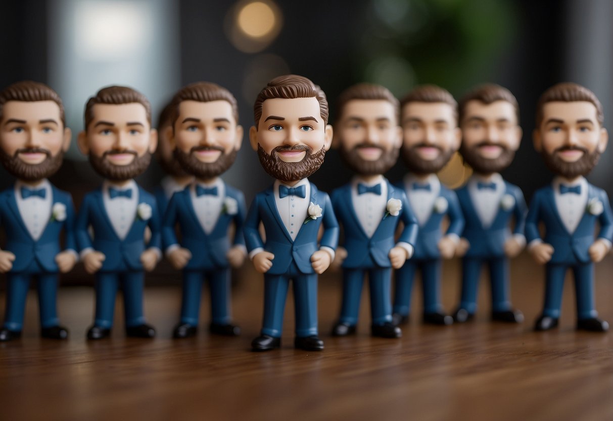 Groomsmen receive custom bobbleheads as wedding invitation