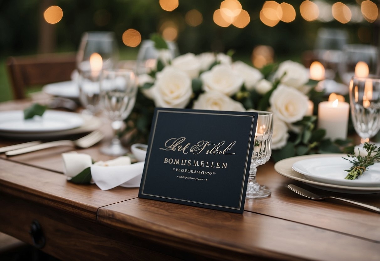 A table with personalized groomsmen proposal cards, surrounded by wedding-themed decorations and accessories