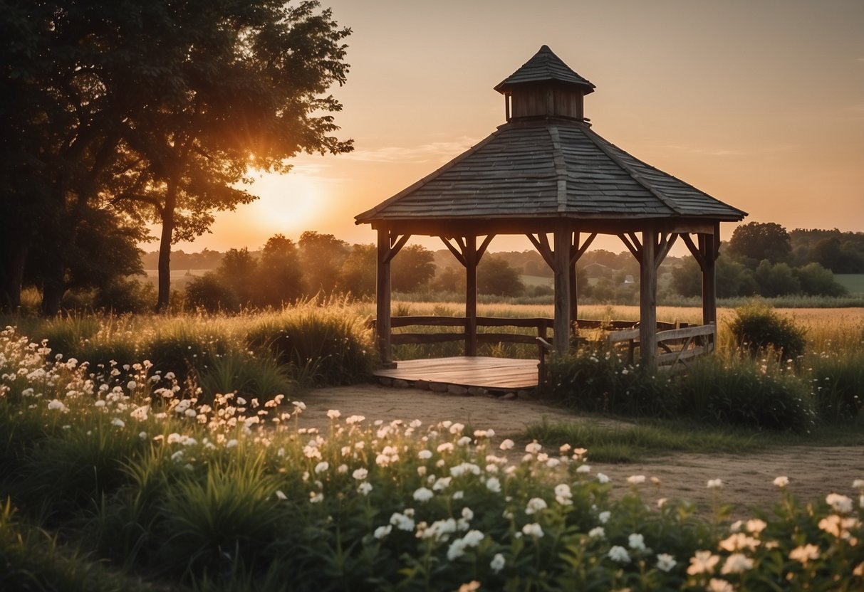 A serene beach with a picturesque sunset, a rustic barn in a tranquil countryside, or a lush garden with blooming flowers and a charming gazebo