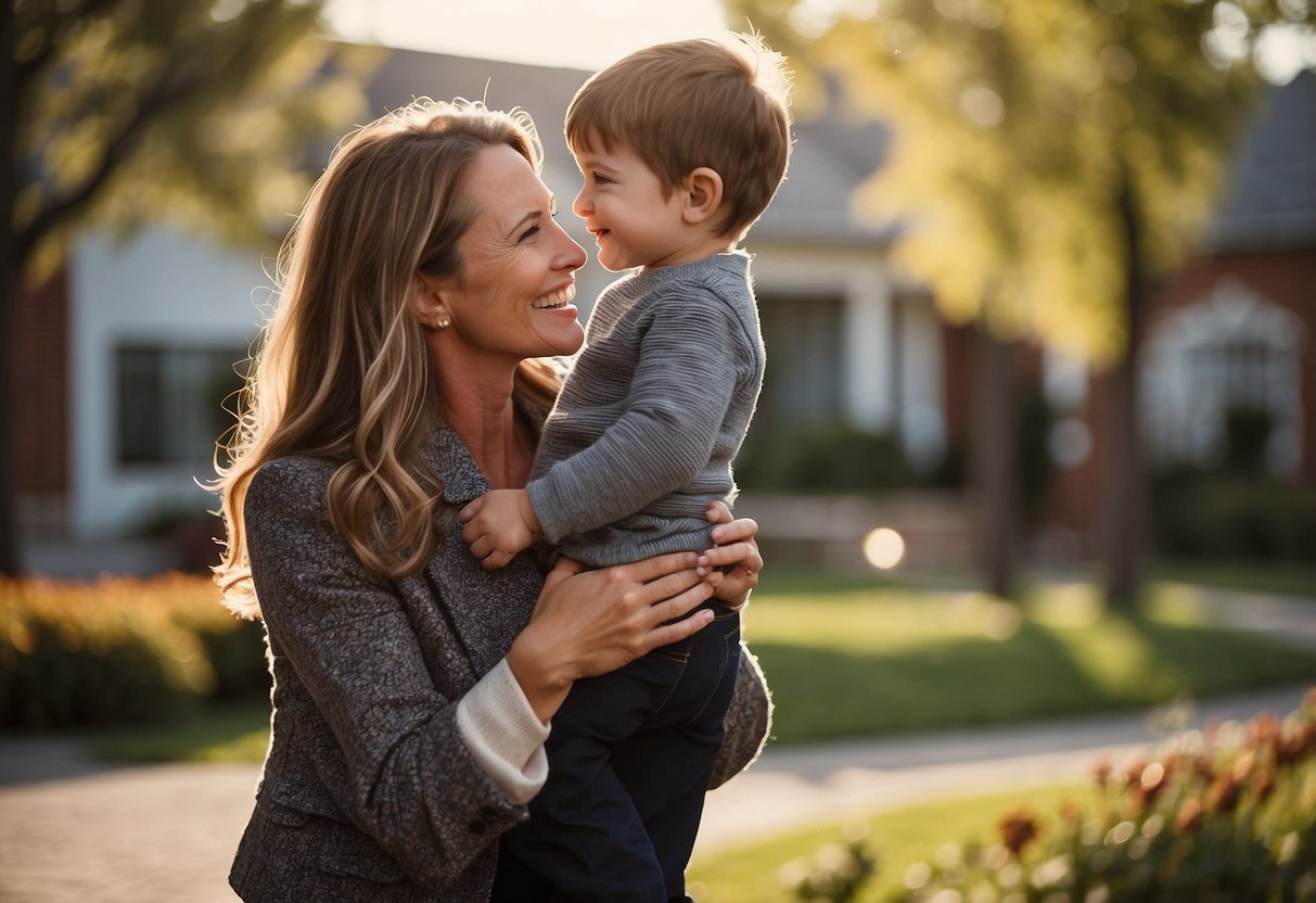 A woman warmly greets her son's partner, expressing joy and acceptance into the family