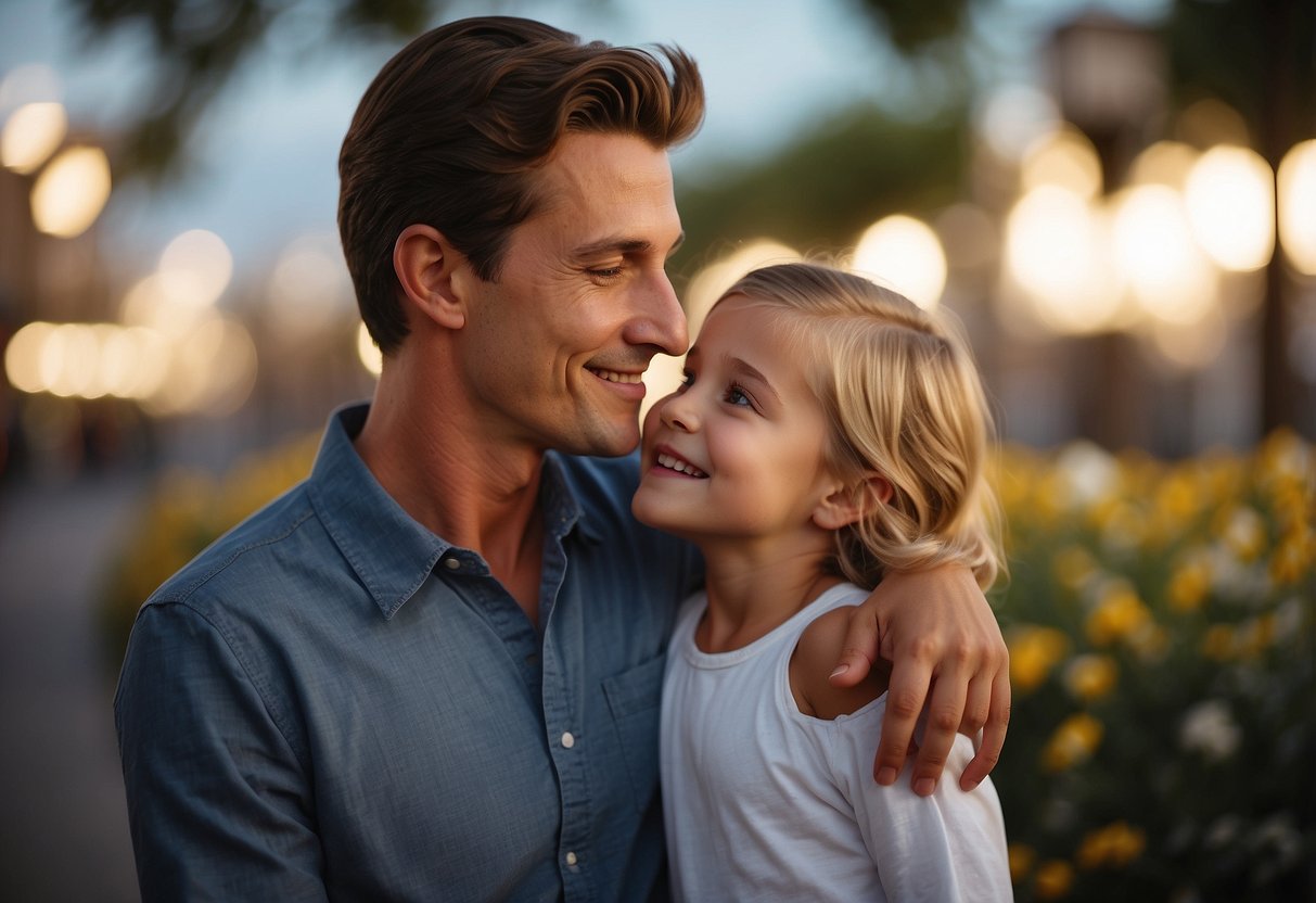 A mother stands beside her son, whispering, "Never forget the joy that brought you together." A gentle smile plays on her lips as she gazes at him with love and pride