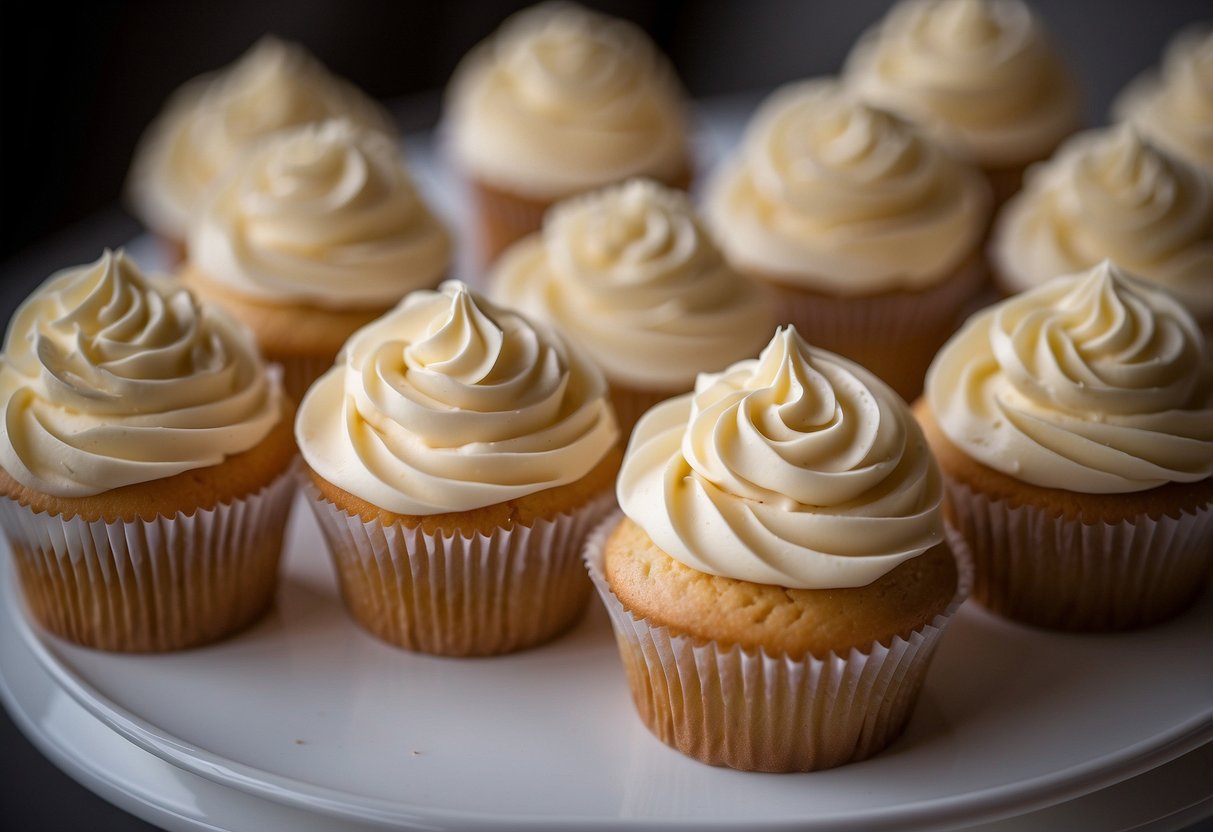 Pipe smooth swirls of buttercream frosting onto elegant wedding cupcakes using high-quality tips