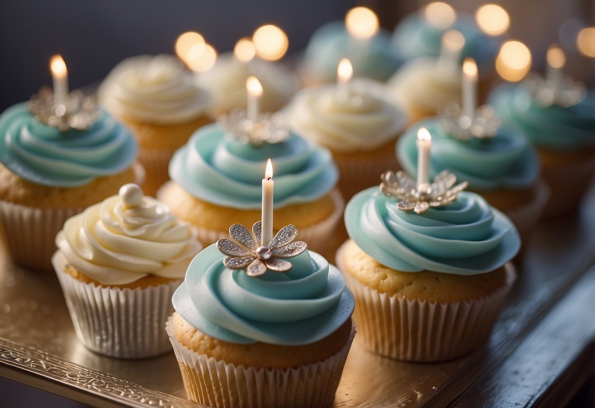 A table adorned with personalized cupcake toppers and wedding cupcake tips