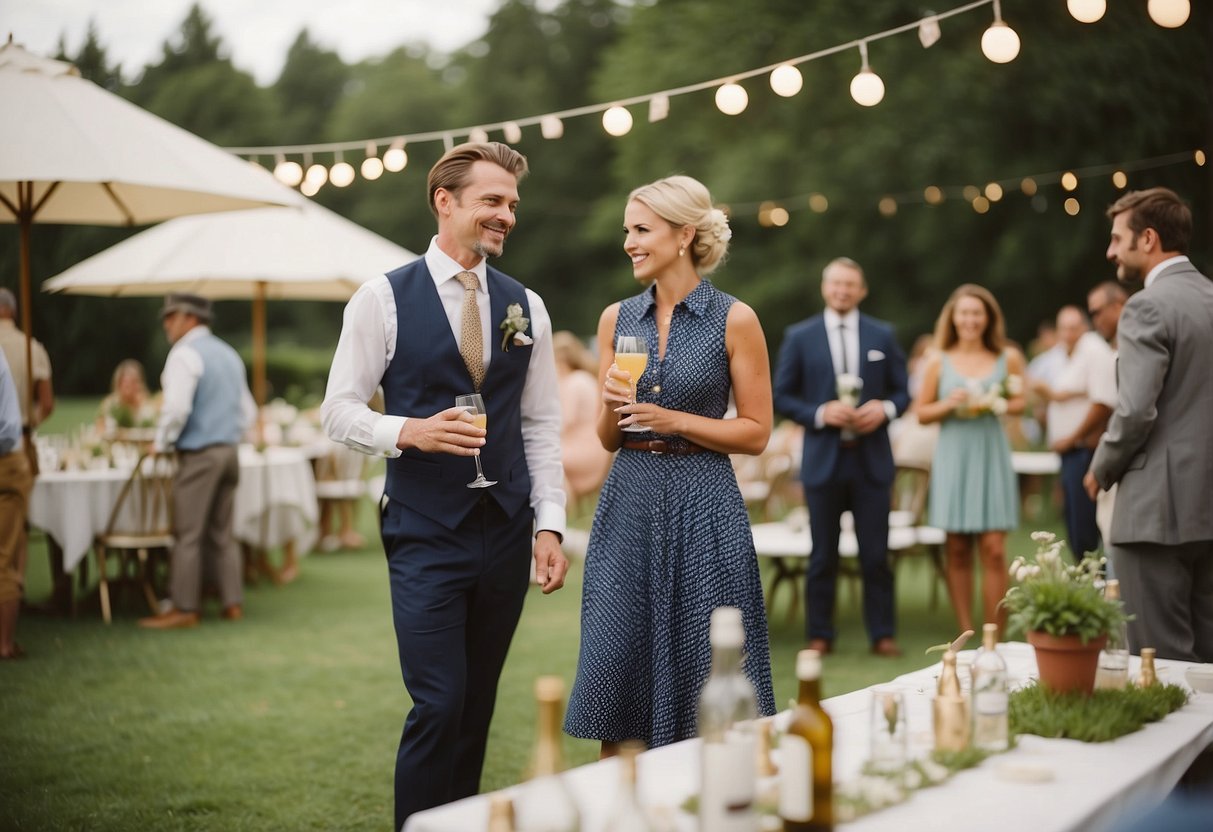 Guests play lawn games, like croquet and horseshoes, while sipping on vintage-inspired cocktails at a charming outdoor vintage wedding shower