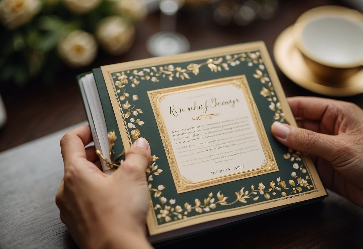 Groom's mother presents a personalized recipe book to the bride's mother as a thoughtful gift