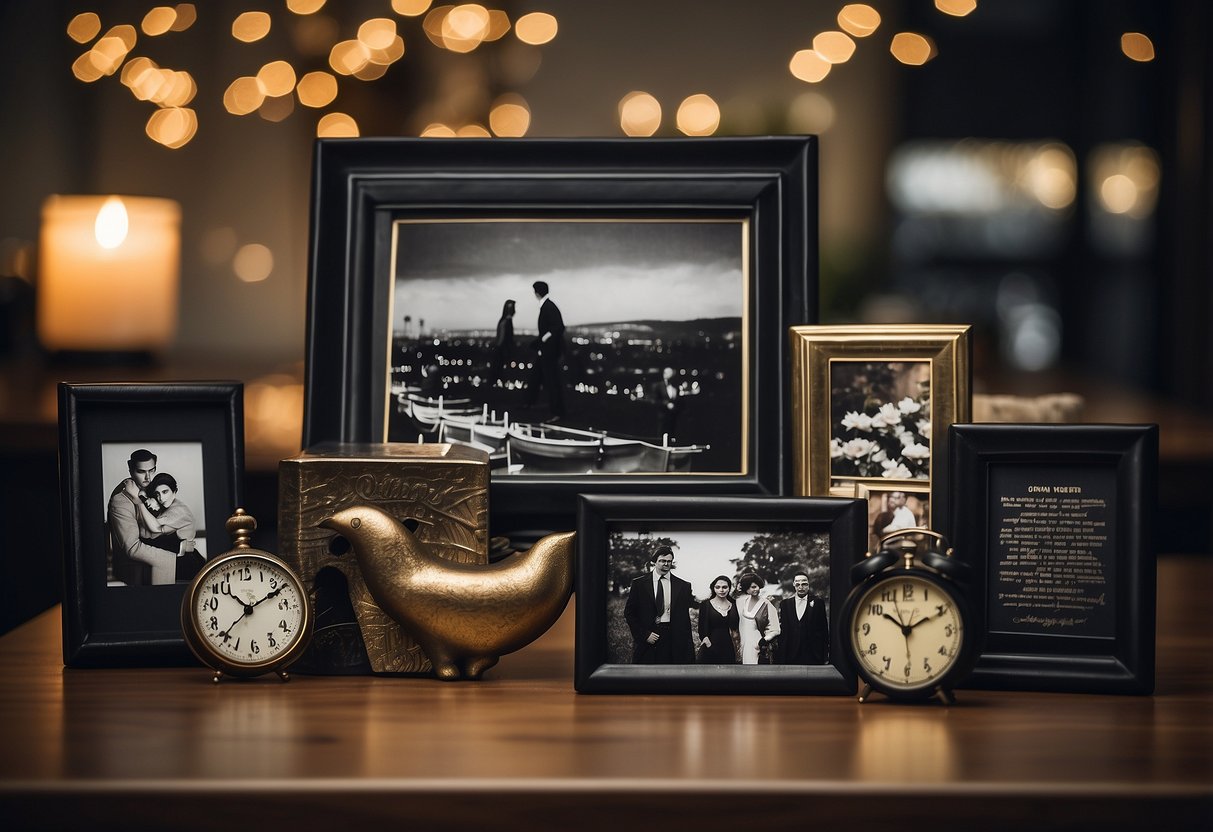 A table adorned with framed quotes and photos, evoking a sense of love and remembrance