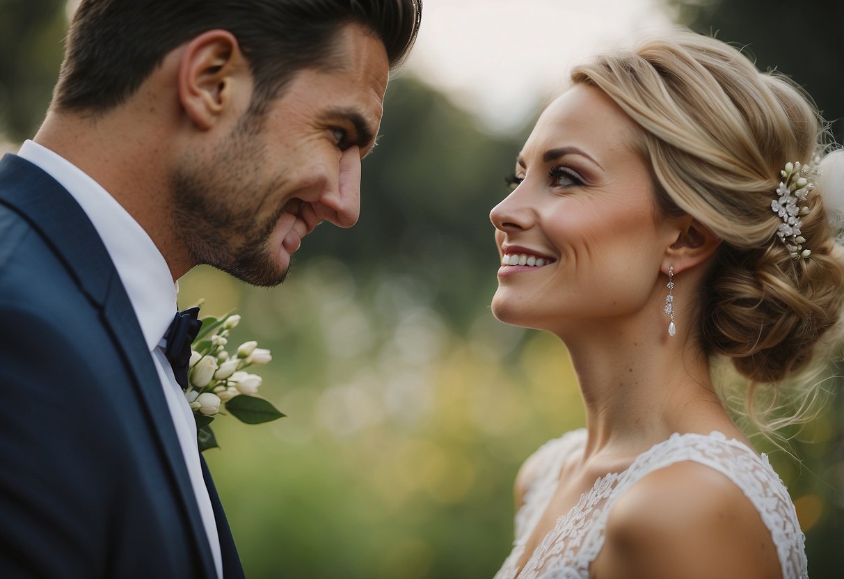 The groom gazes in awe at the stunning bride, overcome with emotion