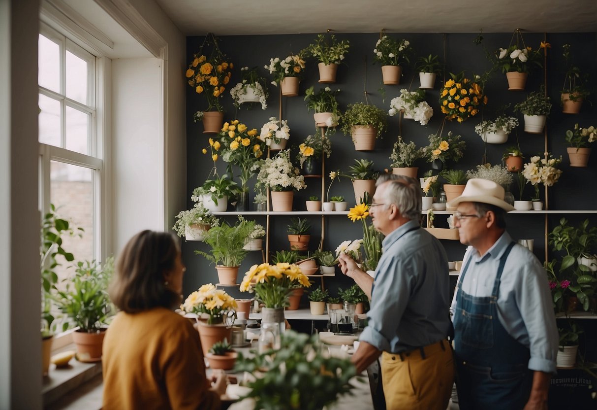 A couple painting walls, hanging photos, and planting flowers to celebrate their 50th anniversary