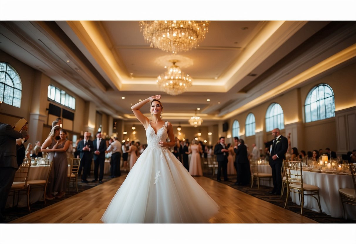 A radiant bride glides across the dance floor, exuding elegance and beauty