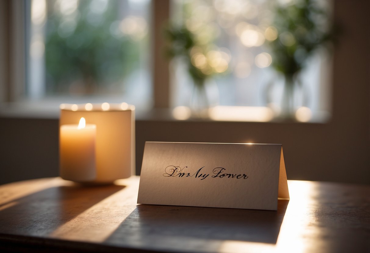 Two letters lay on a table, one addressed to "My Love" and the other to "My Forever." A soft morning light streams in through the window, casting a warm glow on the parchment