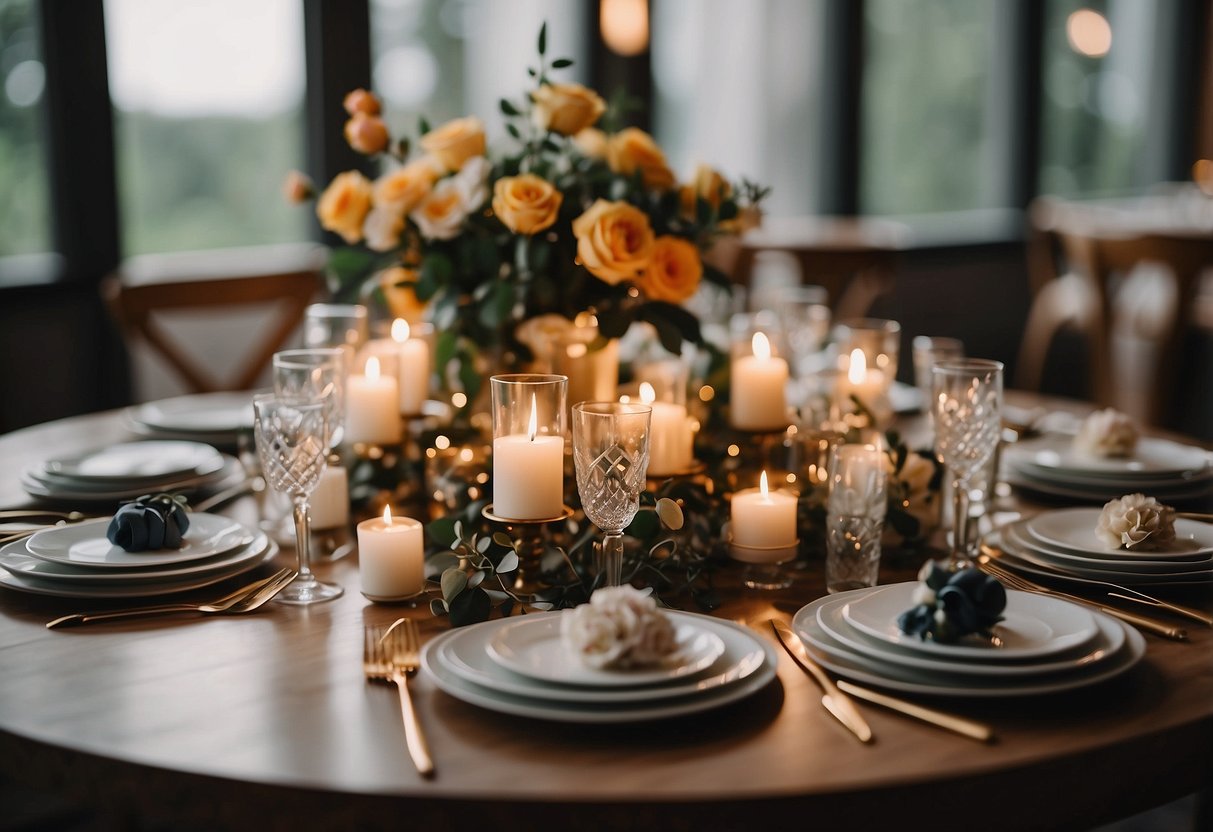 A table adorned with unique wedding-themed items for a scavenger hunt