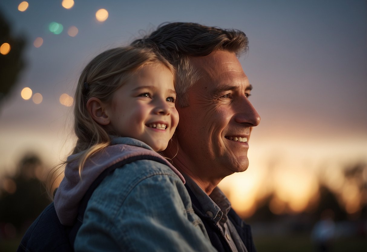 A father's hand rests on his daughter's shoulder, smiling. He says, "Be each other's best friend."