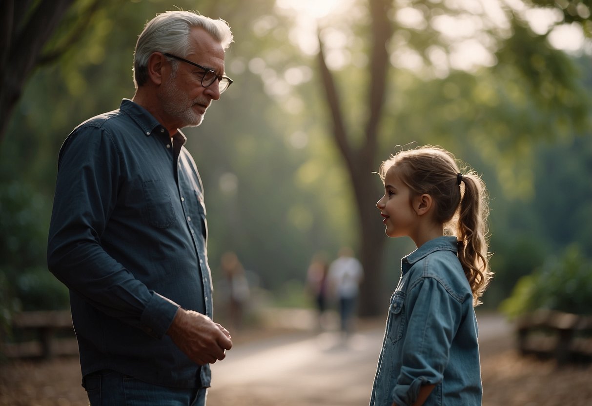 A father stands beside his daughter, offering words of wisdom and love as she prepares to embark on her new journey