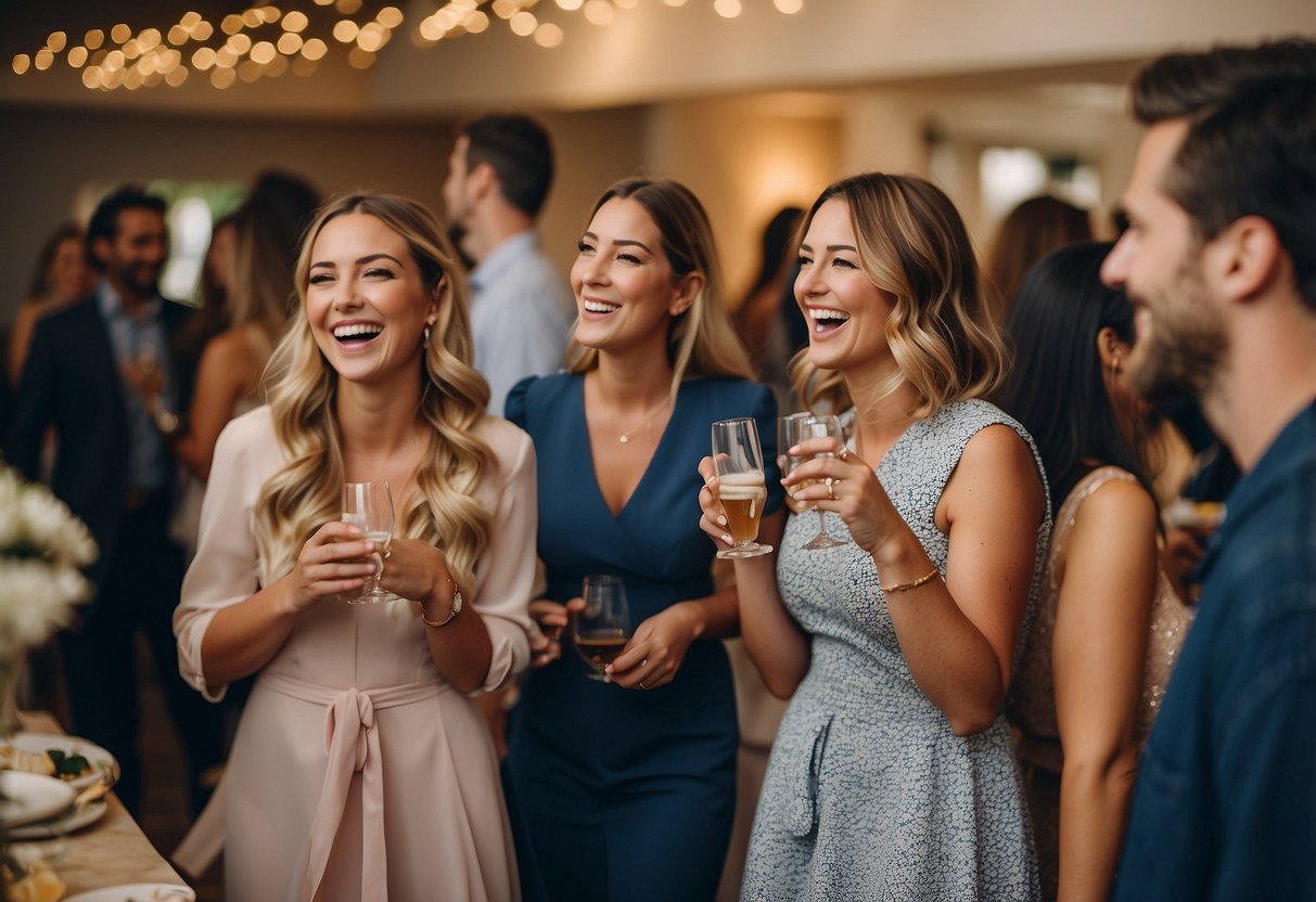 Guests laugh, compete in fun games, and bond over shared experiences at a lively wedding shower