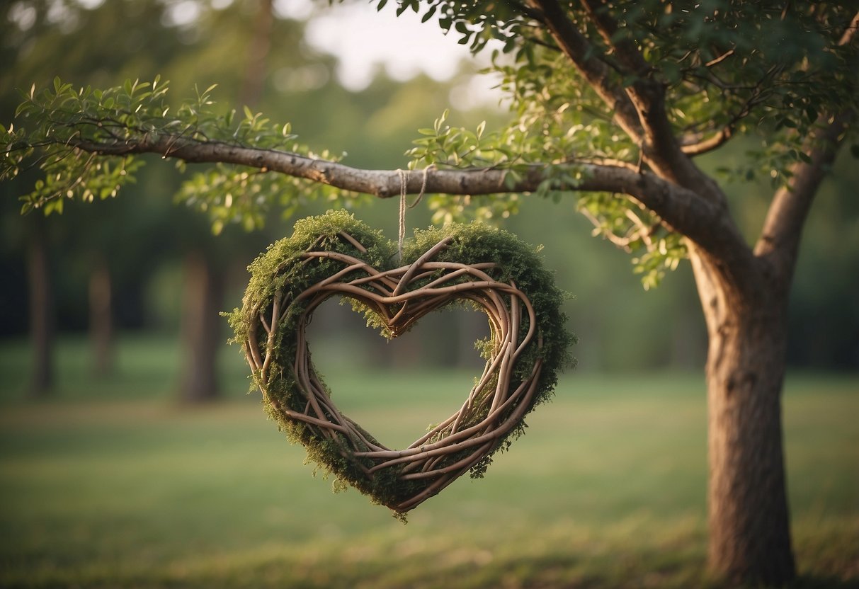 A heart-shaped tree with intertwined branches, symbolizing growing love