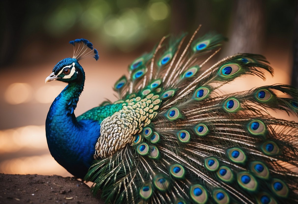 A peacock-themed wedding with vibrant feathers, elegant peacock-inspired decor, and a majestic peacock centerpiece